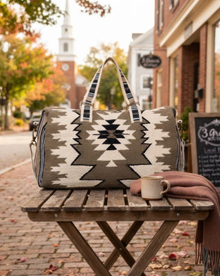 Western Duffel Bag / Taupe, White & Black