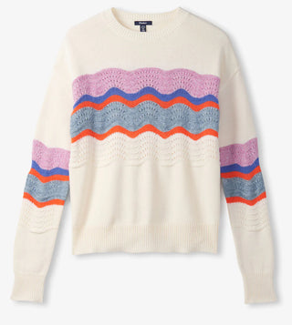 Pointelle Wave Sweater - Summer Sky Ripple