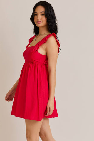 SLEEVELESS RUFFLE DETAIL TIE BACK BABY DOLL DRESS
