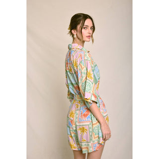 Pastel Paradise Button Up Rattan Belt Romper