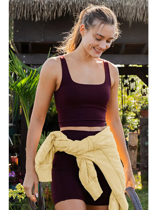 Nylon Butter Square Neck Cropped Tank / Dark Cherry