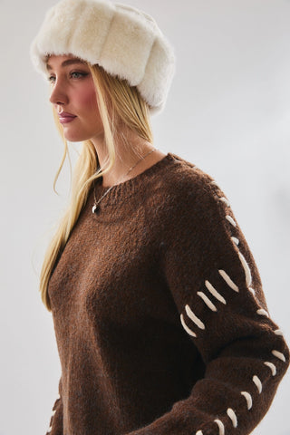 Stitch Detail Sweater Top / Brown