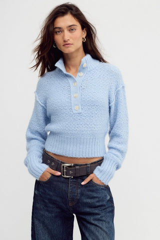 Tucked Henley Pullover / Blue Snowflake Combo