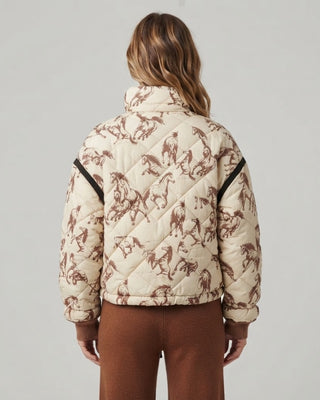 Western Horse Print Quilted Jacket / Chocolate