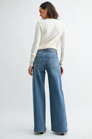 Full Length Twisted Seam Wide Leg /Medium Denim