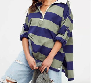 Peyton Rugby Henley Striped Top