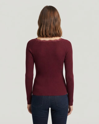 Emily Lace Trim Sweater Top / Burgundy