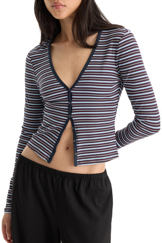 The Rib V Neck Cardigan / Ivy Stripe