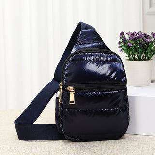 Solid Puffer Mini Sling Bag / Glossy Navy