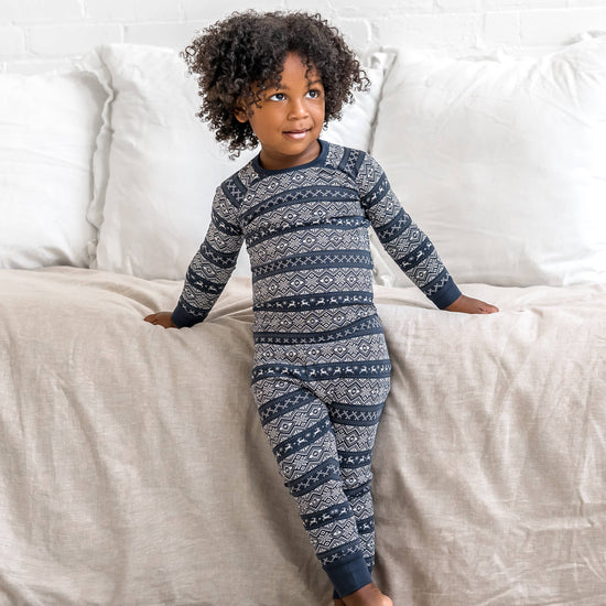 Organic Baby & Kids Long Sleeve Jammies - Fairisle / Navy