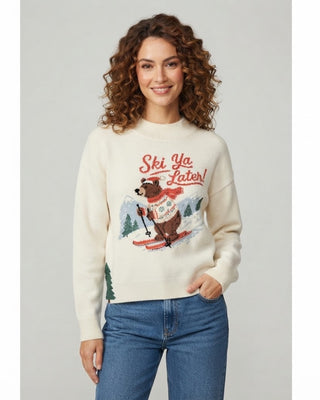 ”Ski You Later” Holiday Sweater / Cream
