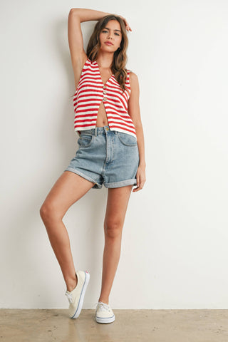 Striped Button-Front Sweater Vest