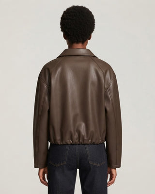 Linnea Bubble Hem Faux Leather Jacket / Brown