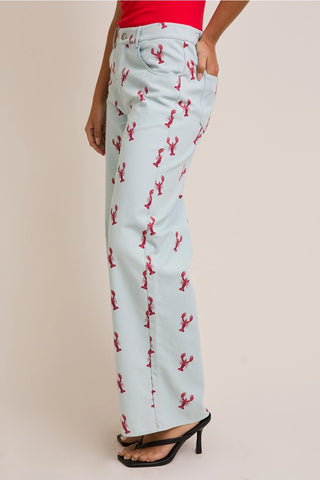 Mid-Rise Lobster Graphic Wide Leg Pants