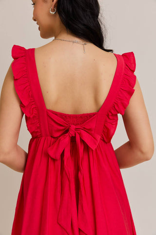 SLEEVELESS RUFFLE DETAIL TIE BACK BABY DOLL DRESS
