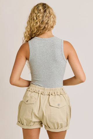 Round Neck Sleeveless Bodysuit Heather Grey