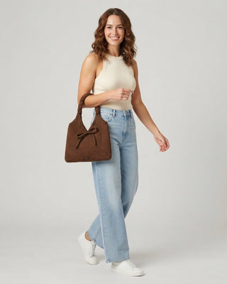 Cute Bow Knot Knit Handbag Underarm Bag / Coffee