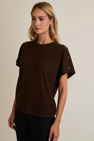 Round Neck Short Sleeve Shoulder Button Detail Top