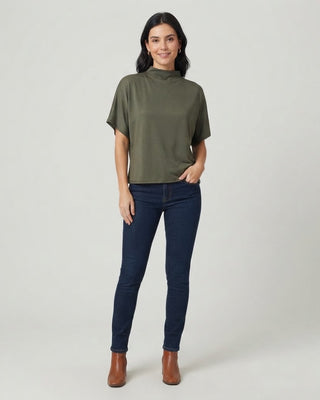 Mandy Mock Neck Dolman Short Sleeve / Olive