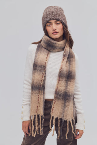 Highland Plaid Skinny Scarf / Neutral Combo