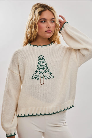 Christmas Tree Sweater / Ivory & Green