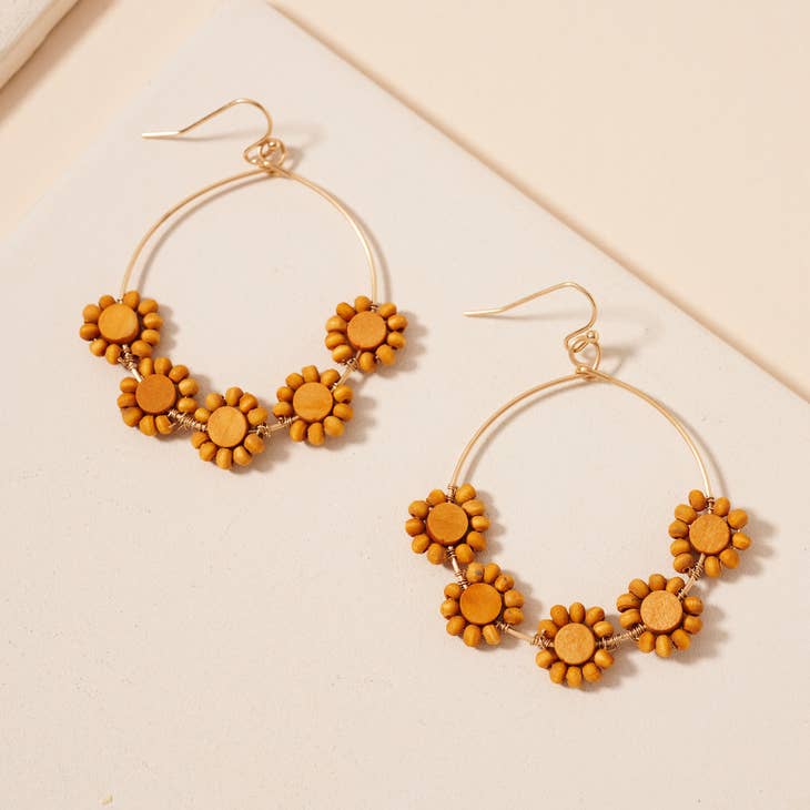 Load image into Gallery viewer, Floral Wooden Dangling Earrings
