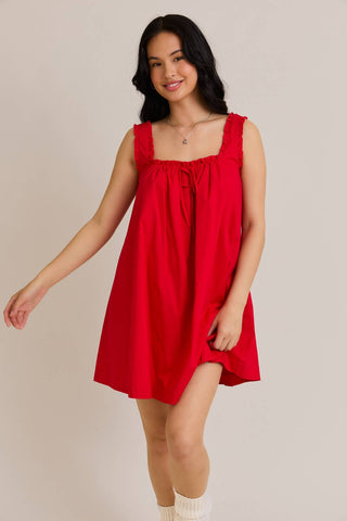 RUFFLED SQUARE NECK FLARE DRESS