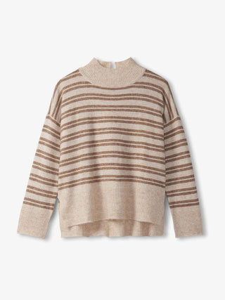 Mock Neck Sweater - Double Stripe Camel