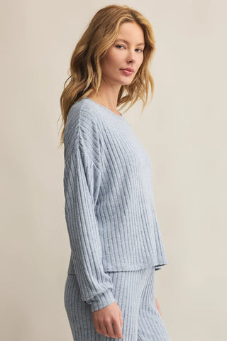 Daydream Ribbed Long Sleeve Top / Light Denim