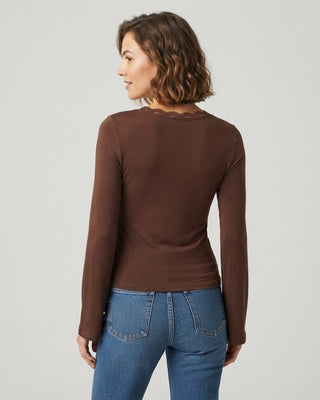 Cara Bell Sleeve Lace Trim Top / Brown