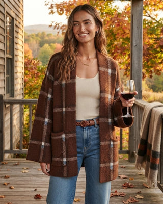 Larissa Plaid Knit Cardigan / Brown