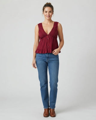Catherine Lace Trim V-Neck / Burgundy