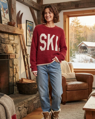 Cozy “SKI” Crew Neck Sweater / Candy Apple Red