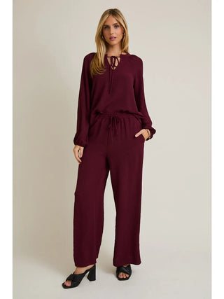 Front Tie Long Sleeve Top / Wine