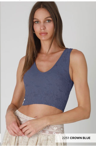 Lace V Neck Tank Top / Crown Blue