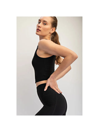 Nylon Butter Square Neck Cropped Tank / Black