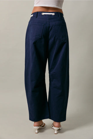 High-Rise Eyelet Detail Barrel Jeans