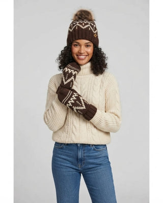 Chocolate Brown & Beige Patterned Pom Hat