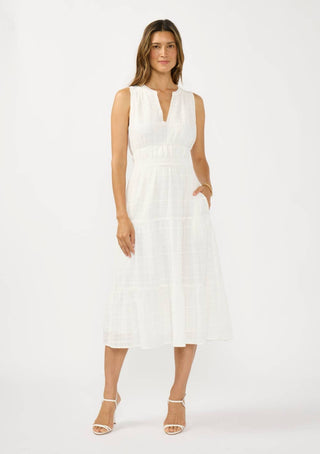V-Split Neck Tiered Midi Dress with Pockets