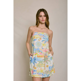 Summer Somewhere Strapless Pull on Mini Dress