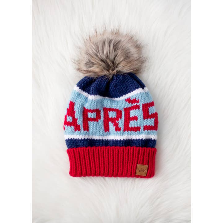 Red, Light Blue & Navy Apres Pom Hat