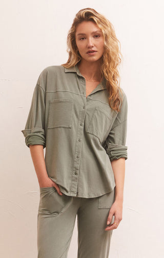 Niccola Button Up Top Evergreen