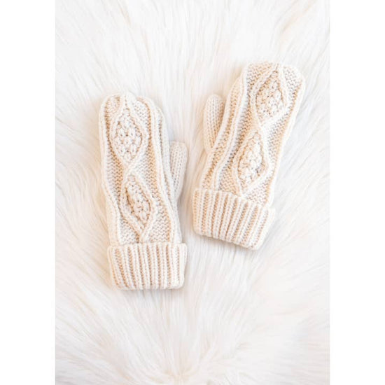 Beige Cable Knit Mittens