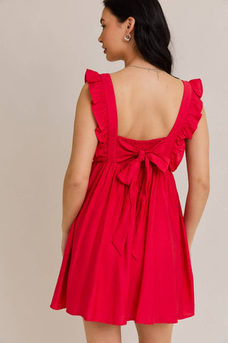 SLEEVELESS RUFFLE DETAIL TIE BACK BABY DOLL DRESS