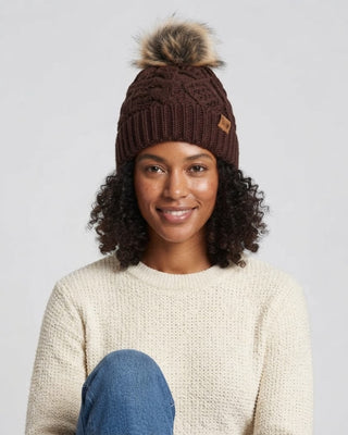 Dk. Brown Cable Knit Pom Hat