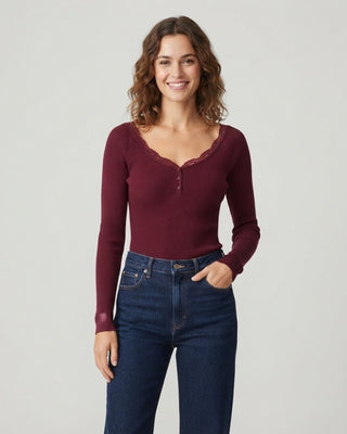 Emily Lace Trim Sweater Top / Burgundy