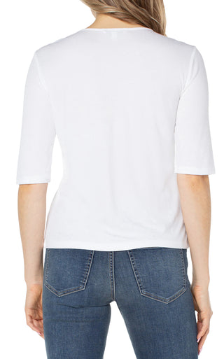 Double Layer V-neck Rib Knit Top/ Cream