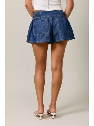 Mid Waist Smocked Flare Shorts
