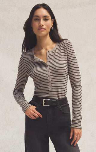 Stella Stripe Henley / Heather Taupe