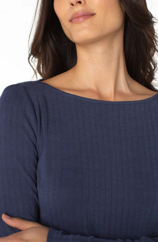 Liverpool Long Sleeve Boat Neck Knit Top - Washed Navy